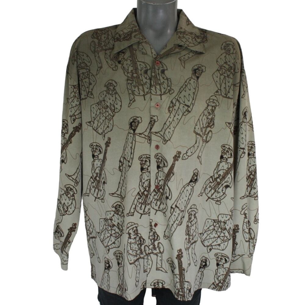 Vintage 90s Jazz Players All Over Print Shirt XL AOP Button Up Mens